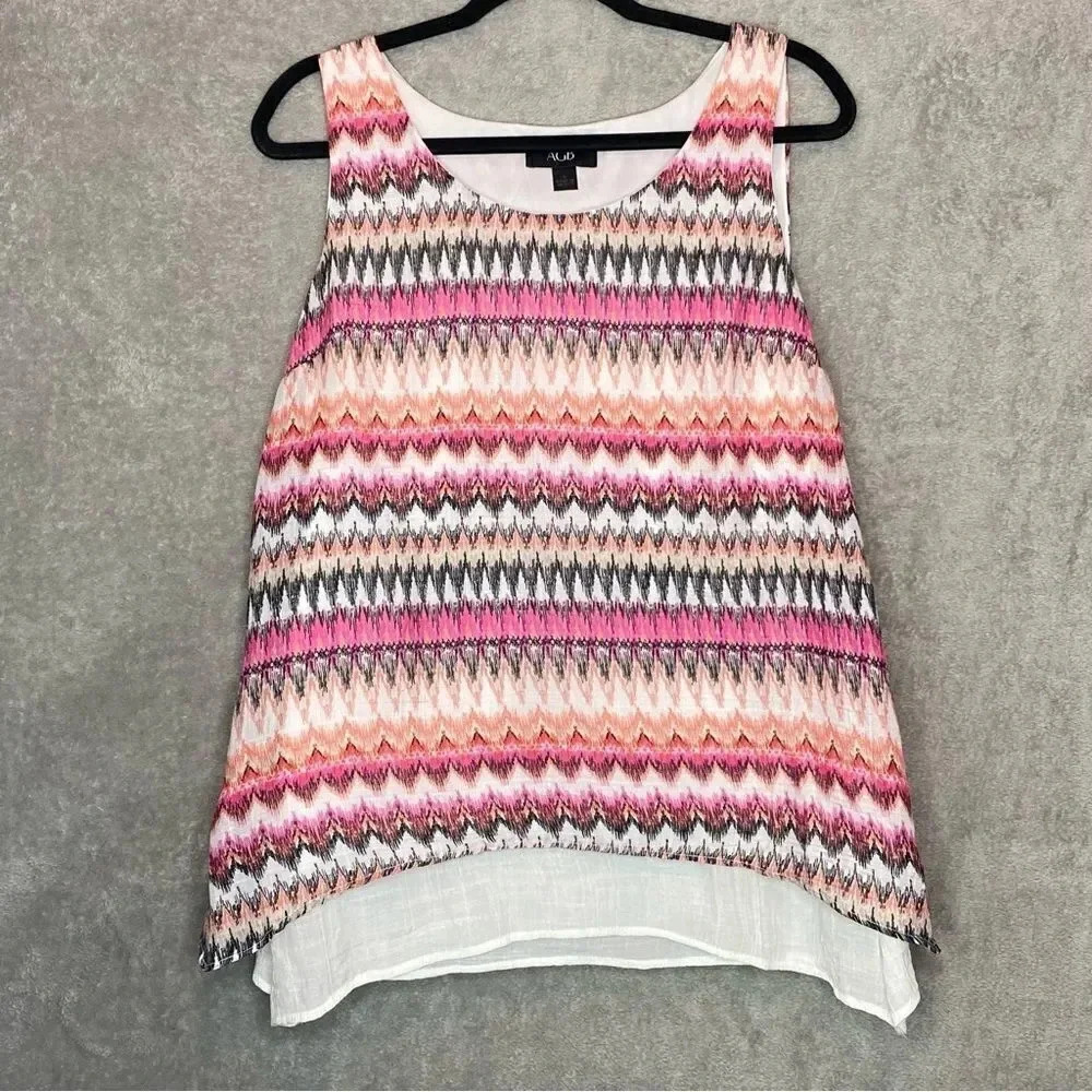 Agb L‎ Large Top Shirt Pink Striped Sleeveless Scoop Neck Layered Casual P19
